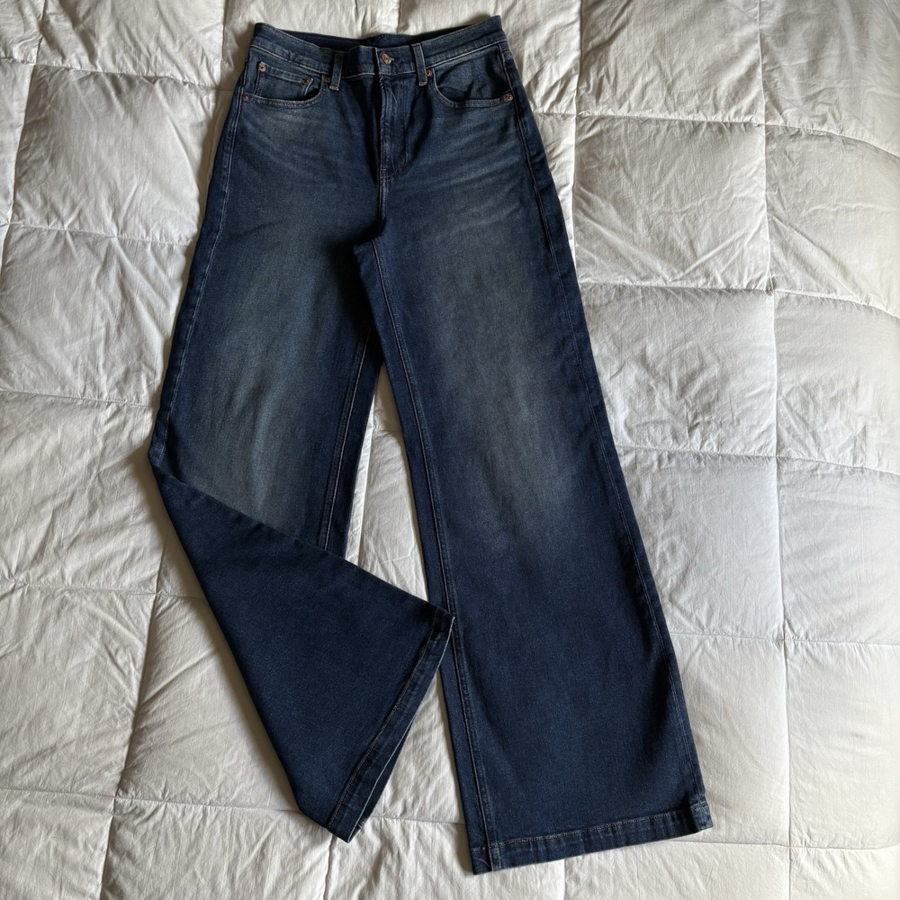 Gap High Rise Stride Wide Leg Jean Women 8L Dark Blue Quiet Luxury Clean Minimal